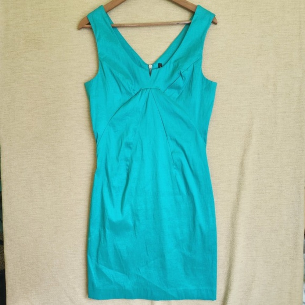 Turquoise V-Neck Pleated Sheath Dress W7516 Womens Size M W118 by Walter Baker